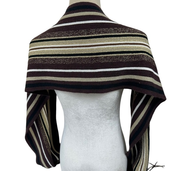 Brown Gold Metallic Strip Knit Scarf - Picture 7 of 11